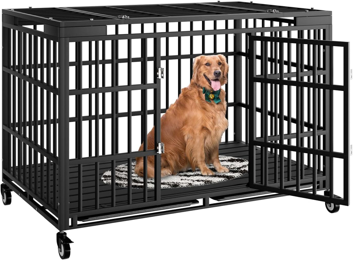48 Inch Heavy Duty Dog Crate with Wheels - 53.1"L x 30.0"W x 32.3"H