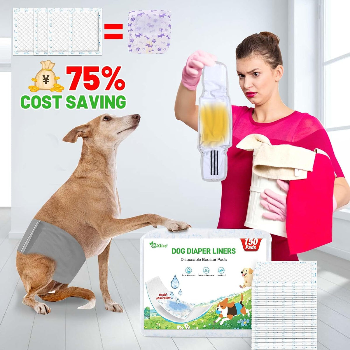 Dog Diaper Liners Booster Pads - Large-100Count - image 4