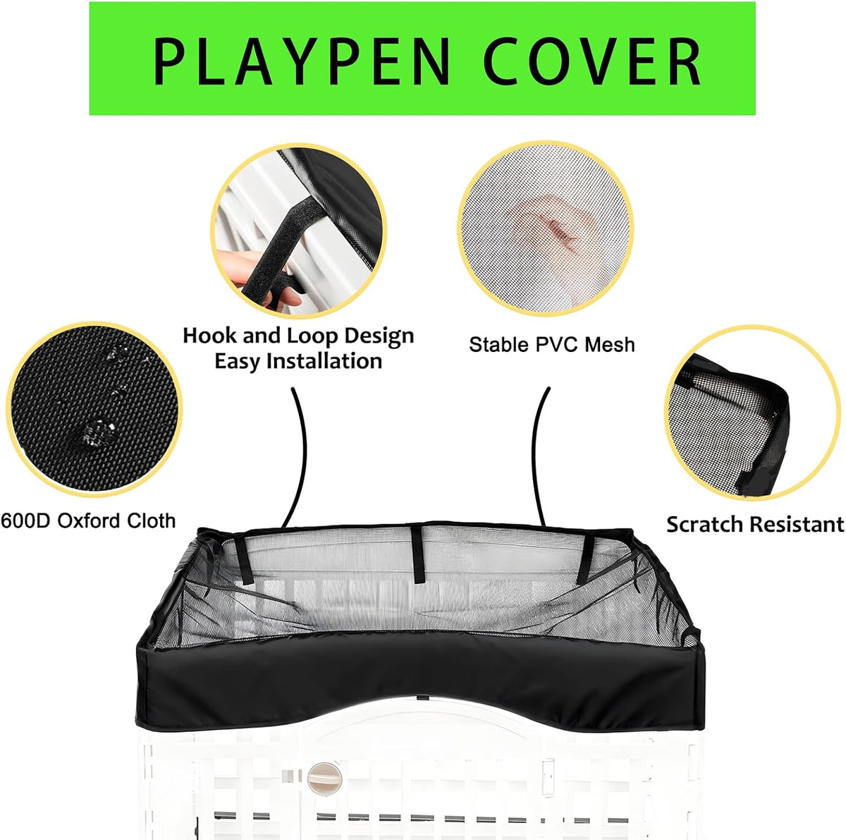 2 Pack Dog Playpen Cover and Bottom Pad Fits for 36 Inch 4 Panels Pet - PureBlack - image 3