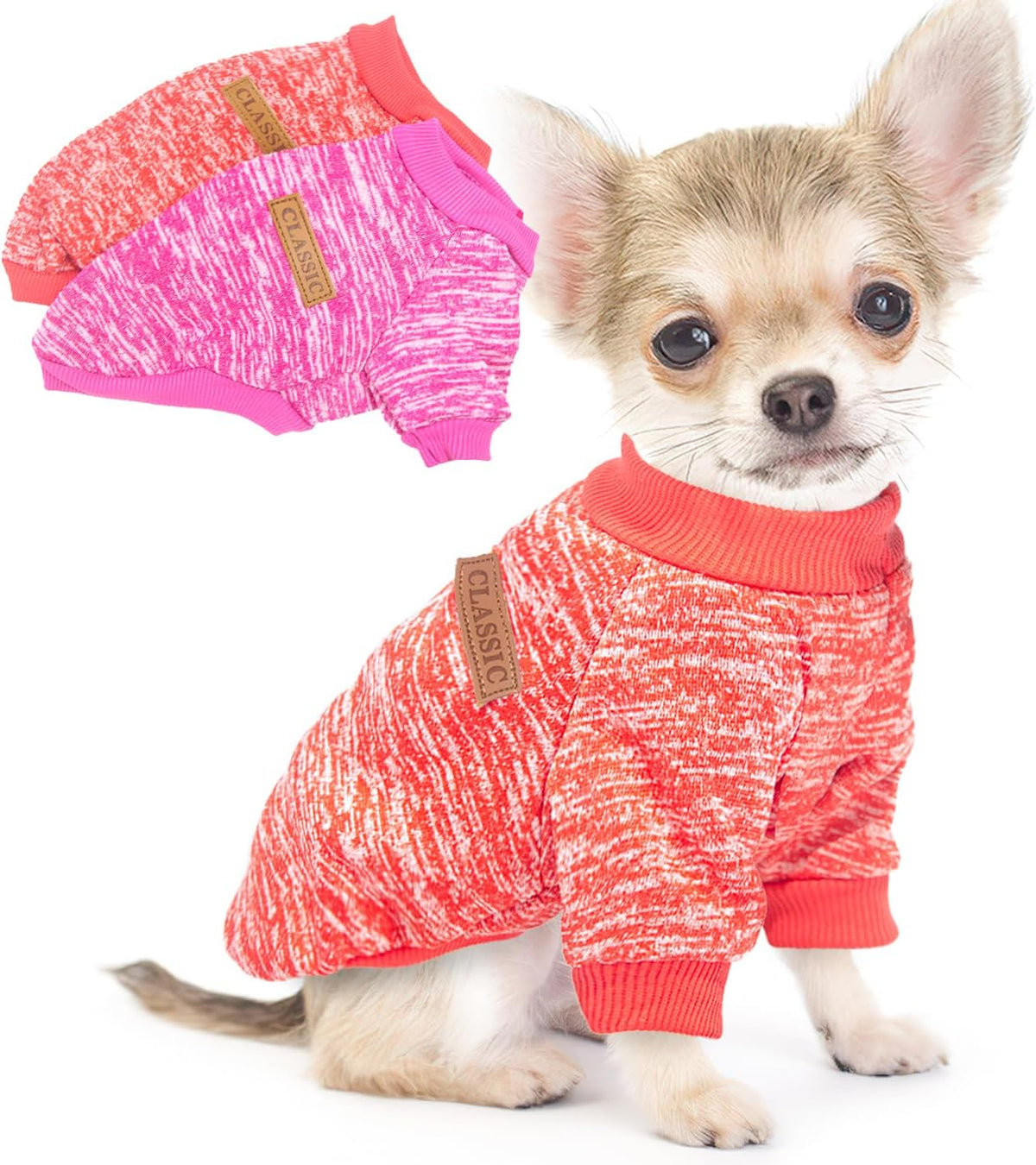 2 Pack Chihuahua Sweater Winter Dog Clothes for Small Dogs Girl Boy – Essentials for Dogs - XX-Small / Rose+Red