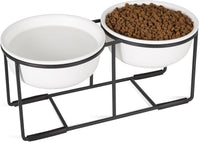 Ceramic Elevated Dog Bowls with Stand - Matte White / L × 2