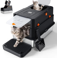 FURTIME Stainless Steel Litter Box with Lid - X-large / Black