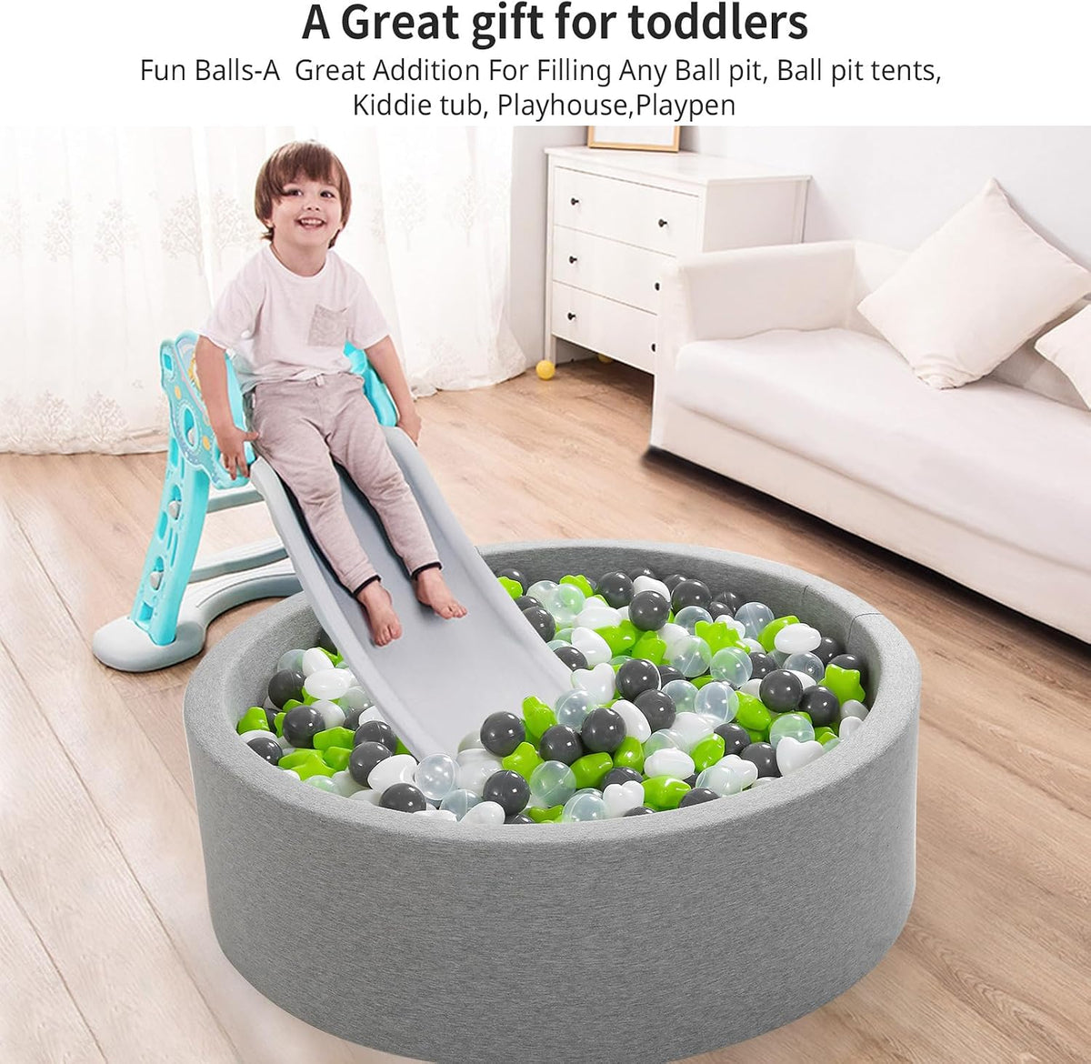 Ball Pit Balls Pack of 100 200 500 - White/Deep Gray/Light Green/Clear / 200 balls - image 4