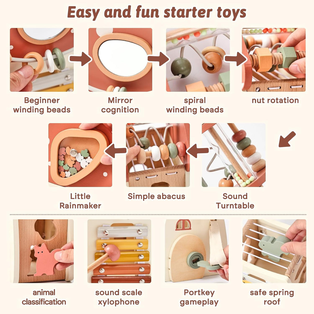Youuys wooden activity cube, 11-in-1 Montessori toy in mushroom design - view 4