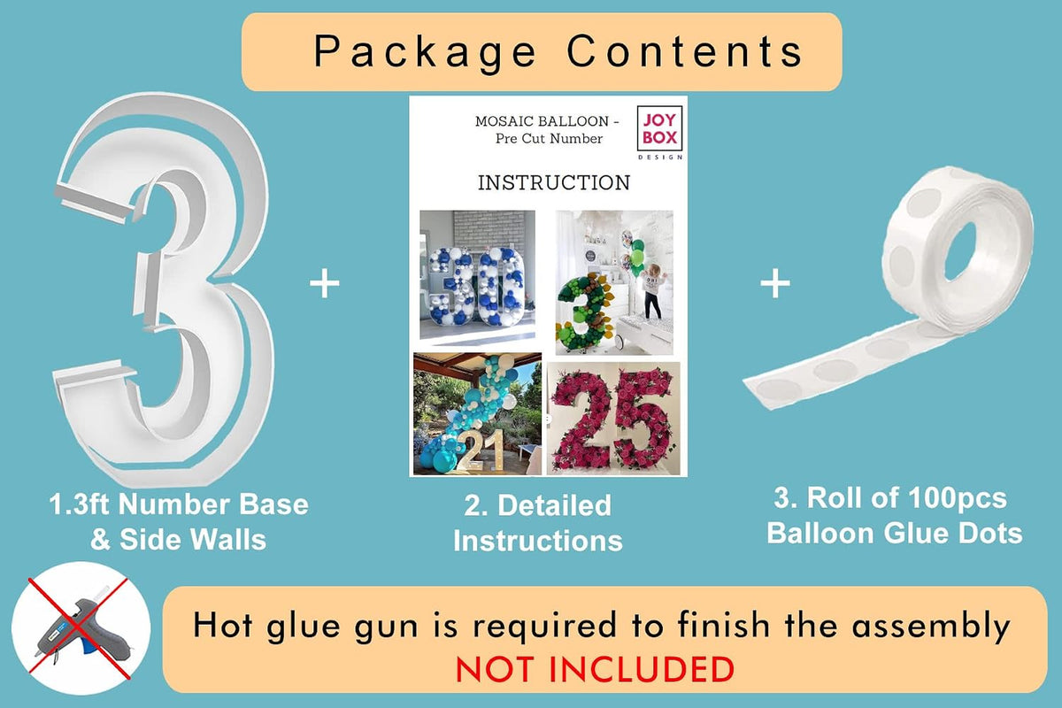 JoyBox Design 3FT DIY Mosaic Balloon Number 1 Frame - Number 3 - image 3