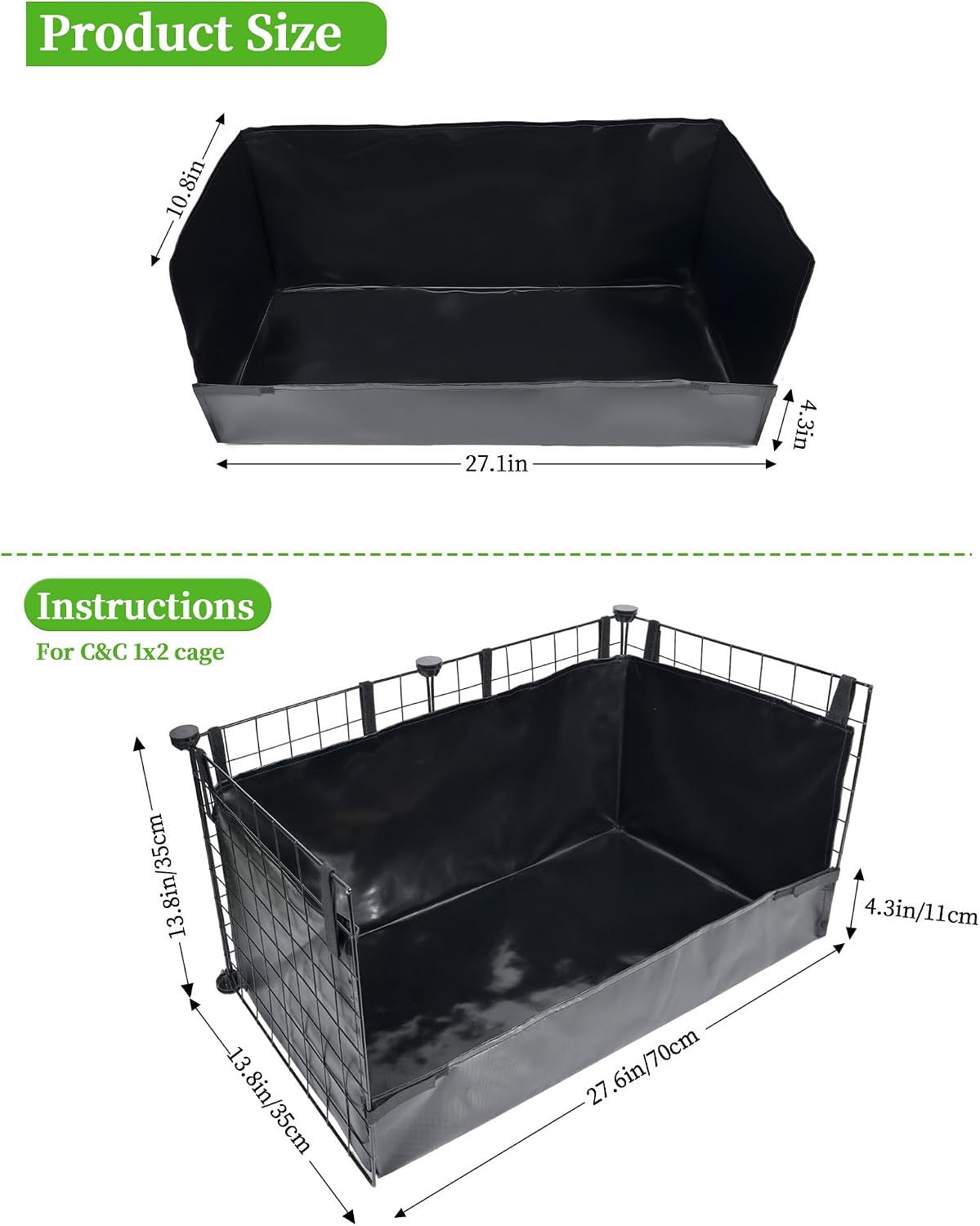 Guinea Pig Litter Box, Hay Holder, Cage Liner - 28"x13"x11.8" / Black - image 3