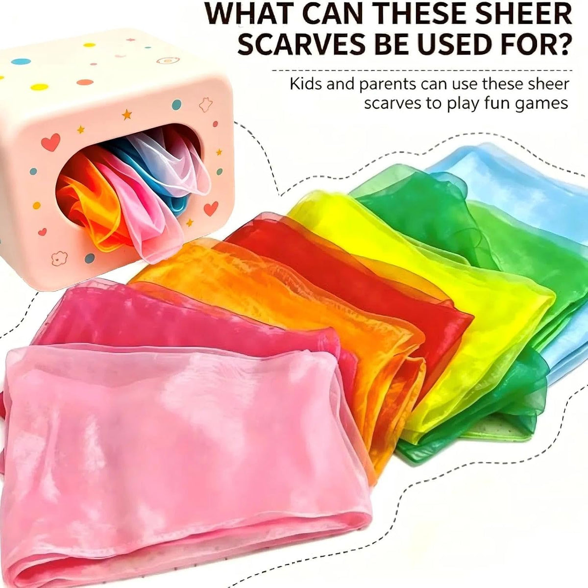 Colovis dance scarves for kids, 36 square polyester scarves in 12 bright colors - view 3