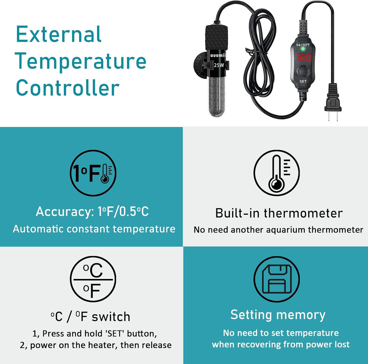 USB 10W Mini Submersible Aquarium Heater Adjustable Fish Tank Heater – Essentials for Fish - 25 Watts - image 3