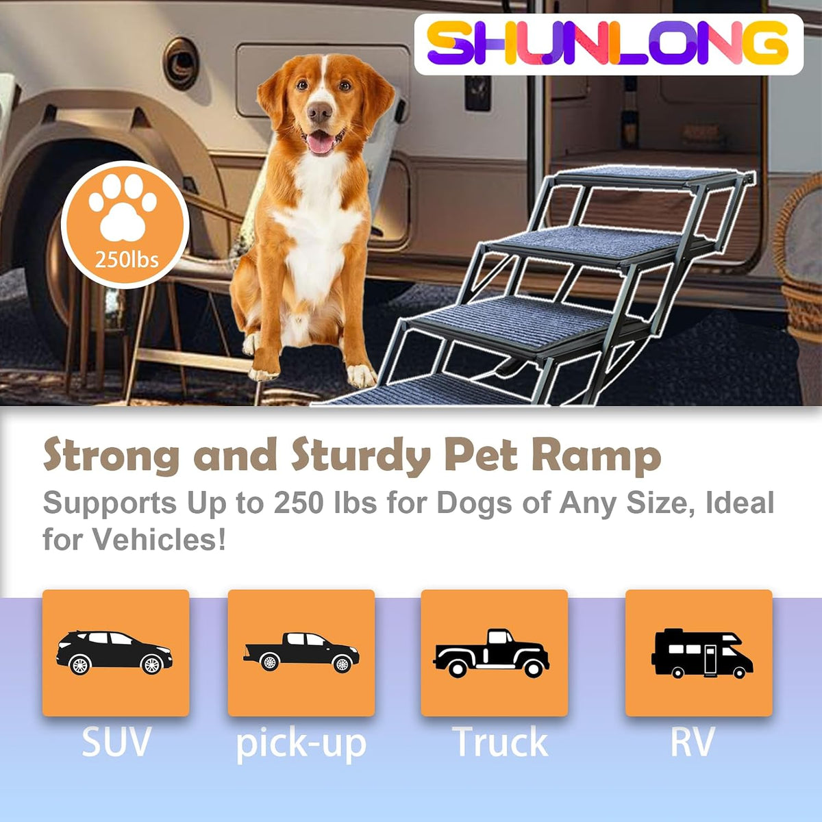Dog Ramp for Car Truck and SUV Dog Stairs for Large Dogs Folding Pet - Wide 5 Steps - image 4
