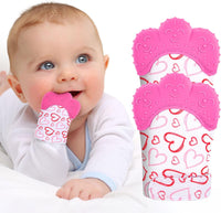 2Pack Silicone Teething Mitt - pink heart