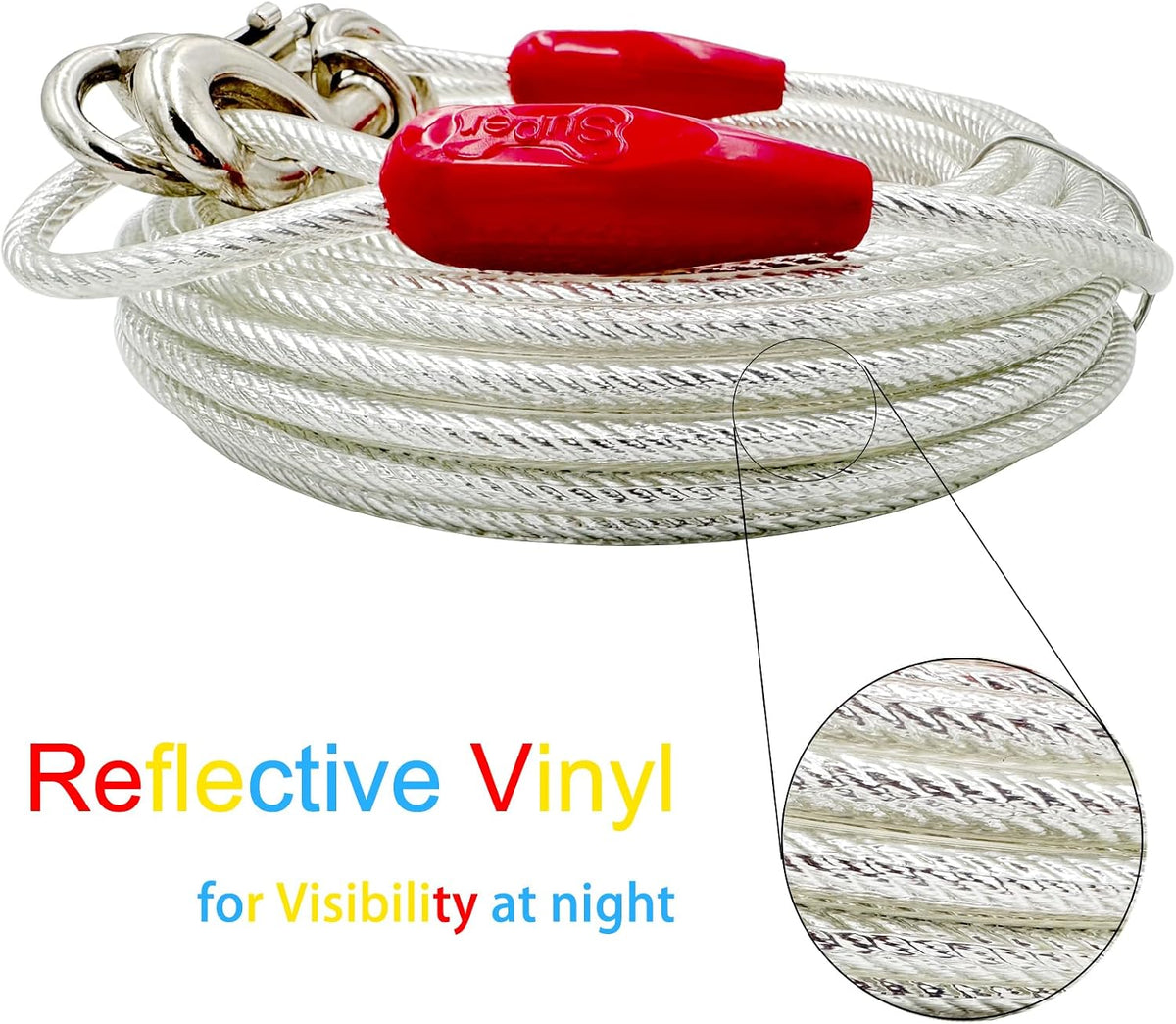30ft Reflective Tie-Out Cable for Heavy Dogs Up to – Essentials for Dogs - 250lbs40ft / Red & Silver - image 3