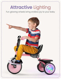 besrey Toddler Tricycle with Bell - Pink Flash Wheel - image 3