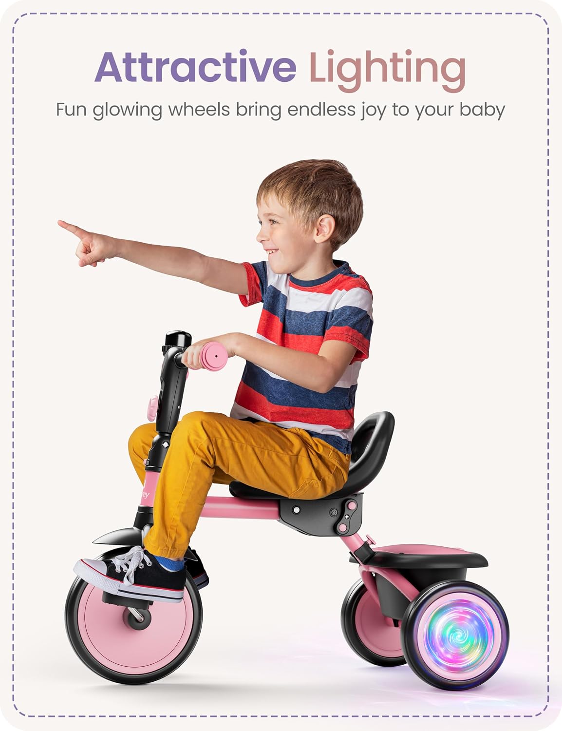 besrey Toddler Tricycle with Bell - Pink Flash Wheel - image 3