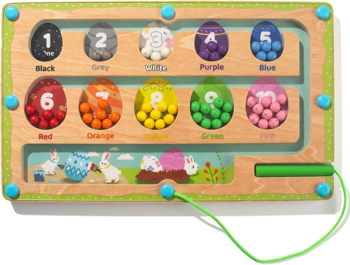 WOODENFUN magnetic color number maze, wooden Montessori counting board with magnetic pen and beads - view 2