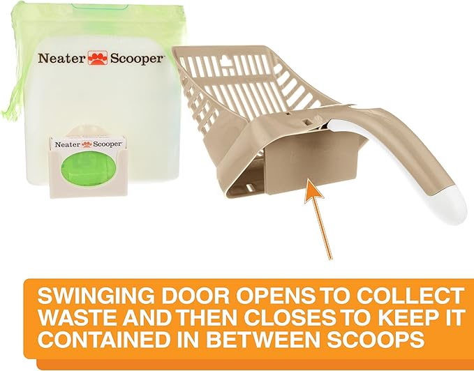 Neater Pet Brands Neater Scooper Standard Cat Litter Scoop, 195 Refill Bags – Mess-Free Cat Litter Scooper with Bag, Spill-Proof Kitty Box Sifter, Bin Doubles as Scoop Holder, For Single-Cat Household