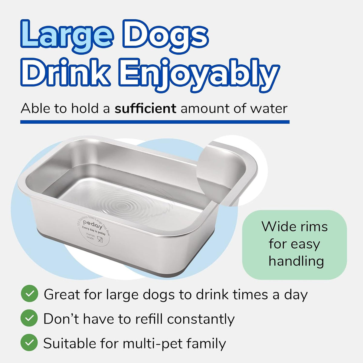 PEDAY 2.64 Gallon Extra Large Dog Water Bowl - 1.2 gallon / Silver, Nonsilp - image 4