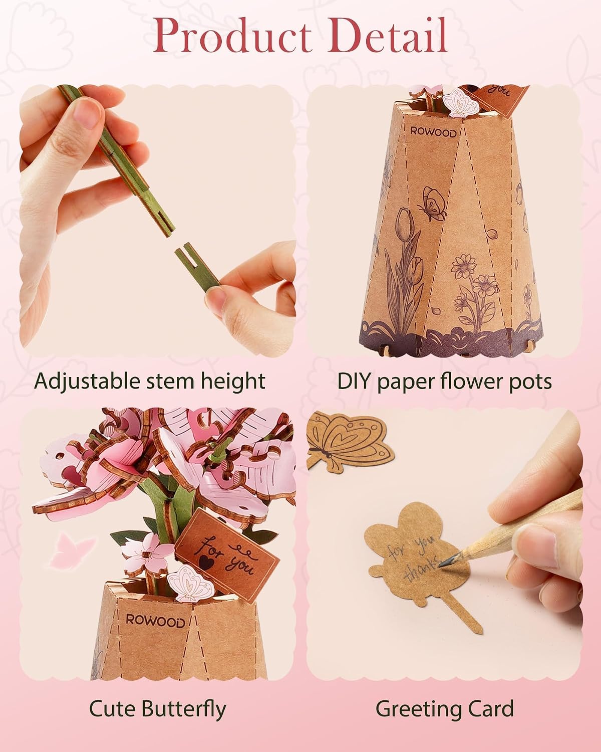 Wowood 3D wooden pink lily flower puzzle assembled model - view 31