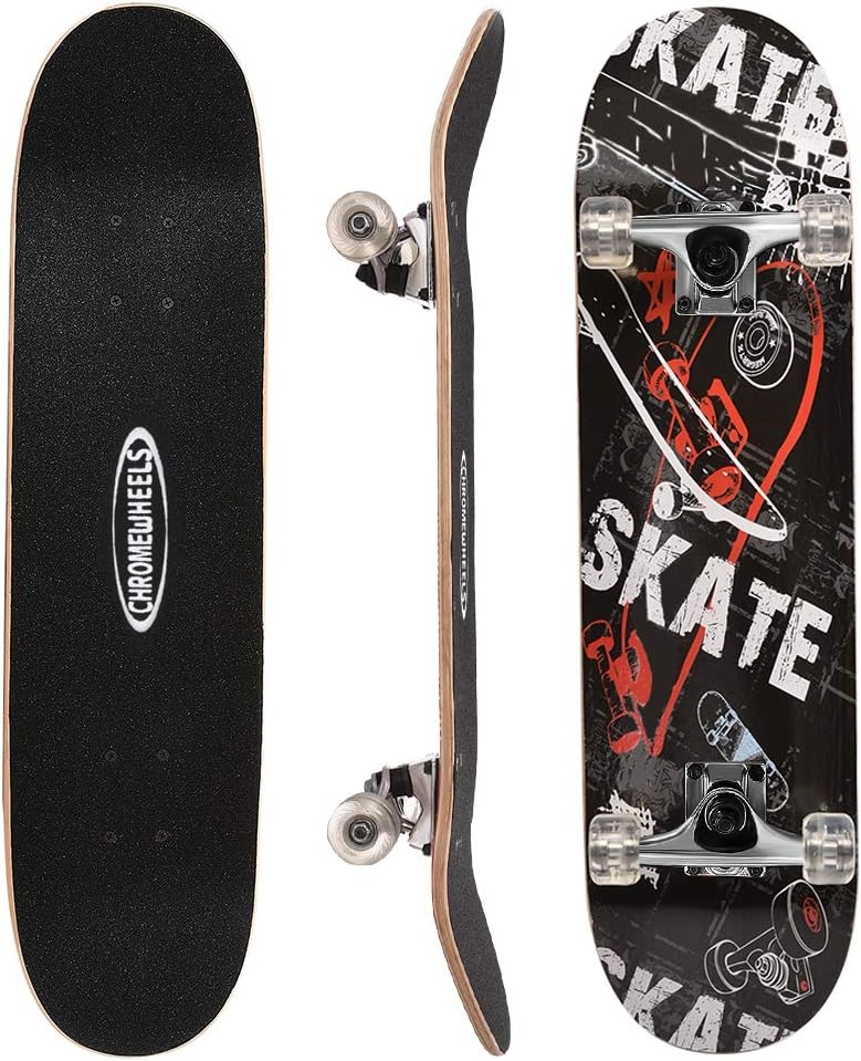 ChromeWheels 31 inch Skateboard Double Kick Skate Board Cruiser - Black