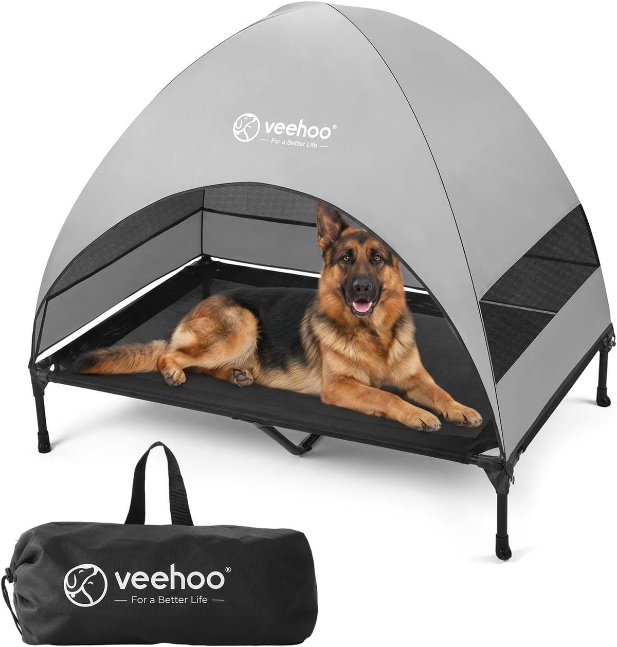 Veehoo Outdoor Dog Bed with Canopy - Black / 49.0"L x 33.0"W x 43.5"Th