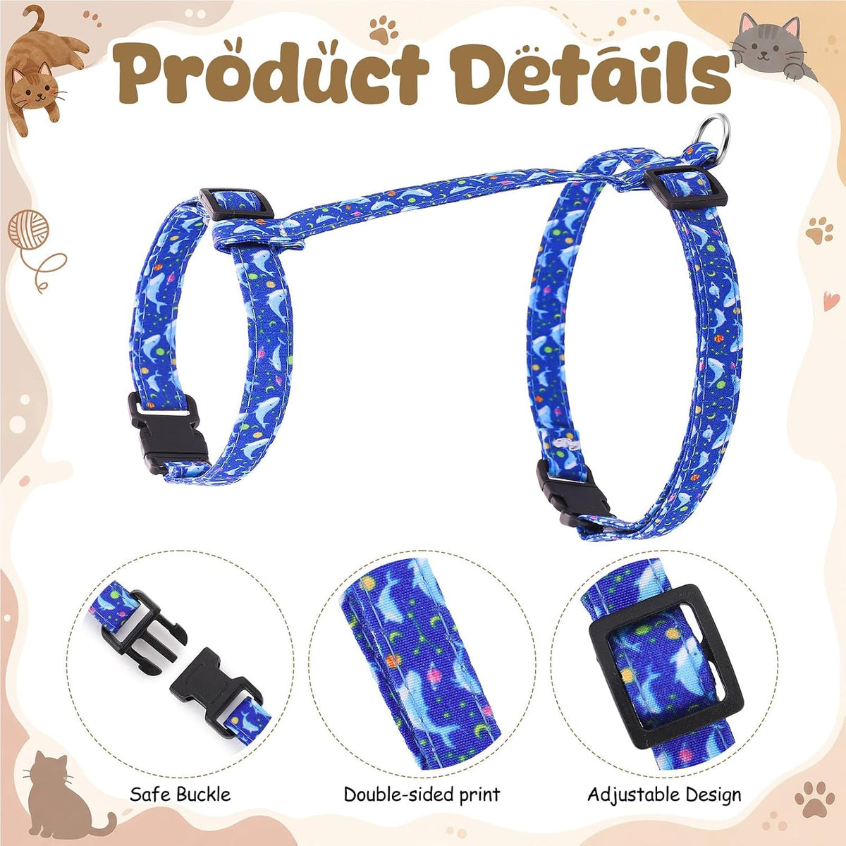 2 Pack Cat Harness and Leash with Collar Set - Dinosaur - image 2