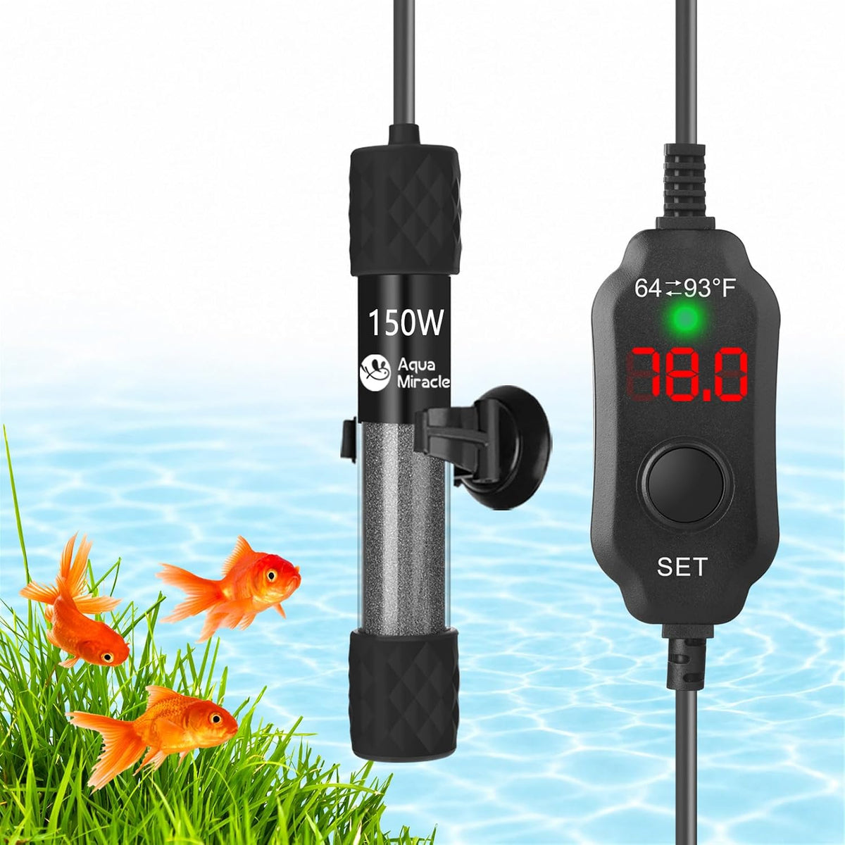 AquaMiracle Aquarium Heater 15W Fish Tank Heater for 1-3 Gallon Tanks – Essentials for Fish - For 15-30 Gal Tank