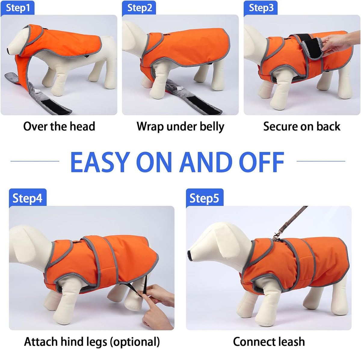 MIGOHI Warm Dog Coat Waterproof Winter Dog Jacket, M - Orange / Small - image 3