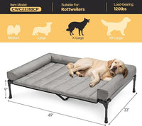 Veehoo Cooling Elevated Dog Bed Add Removable Waterproof Bolster Cushion Mat, Raised Pet Cot with Breathable Teslin Mesh, No-Slip Feet, Dog Couch Bed for Indoor Outdoor, 49x33inches, Grey, CWC2331B