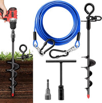 Heavy Duty Dog Tie Out Cable and Stake,16FT Rust Proof Dog Leads Tether for Yard with Swivel Hook,360°Swivel Spiral Dog Stake&Chain Up to 200 lbs,Removable Ground Anchor for Outdoor Beach Camping