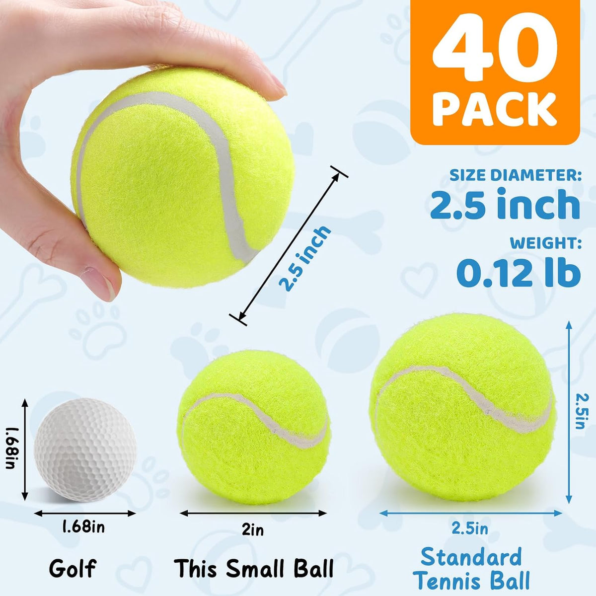 40 Pack 2 Inch Dog Tennis Balls, Small Tennis Balls for Dogs - Medium-40P - image 3