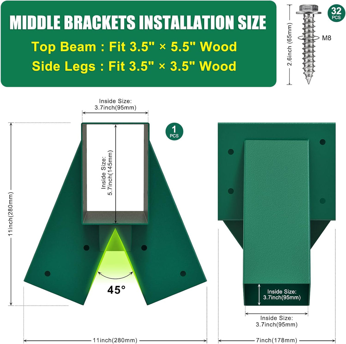 BeneLabel green A-frame middle swing set bracket made of powder coated steel - view 16