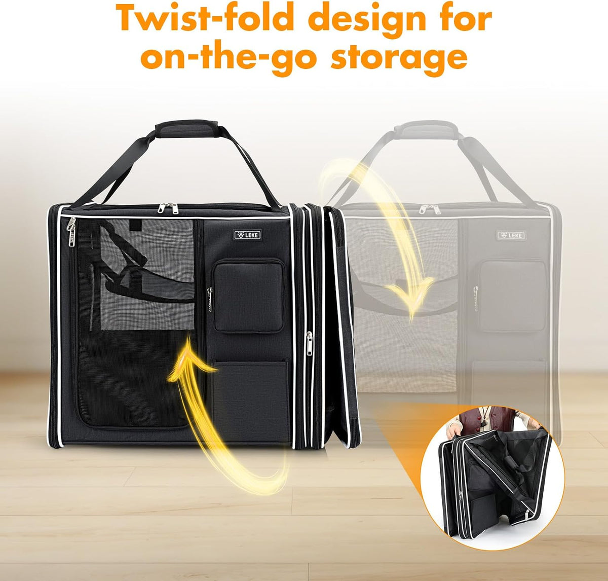 Lekereise Large Cat Carrier for 2 Cats - Foldable Black / L-2 Cats Travel - image 2