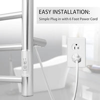 KEG Towel Warmer Wall Mounted with Built-in Timer 4 Bars Electric Stainless Steel Heated Towel Racks for Bathroom, Hot Plug-in Bath Towel Heater Polish Chrome