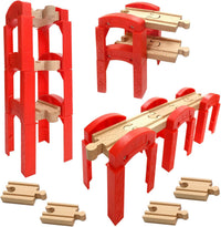 OrgMemory wooden train track bridge supports in natural beech wood with straight tracks - view 8