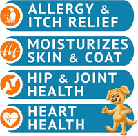 Omega 3 Fish Oil for Dogs Bundle - Skin&Coat Chews - Dry&Itchy Skin Relief + Allergy Support - EPA&DHA Fatty Acids - Natural Salmon Oil Chews Promotes Heart, Hip&Joint Support -360 Chews - Made in USA