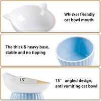 Ceramic Raised Cat Bowl，Tilted Raised Cat Bowl Anti Vomit Cat Bowls - Blue - image 4