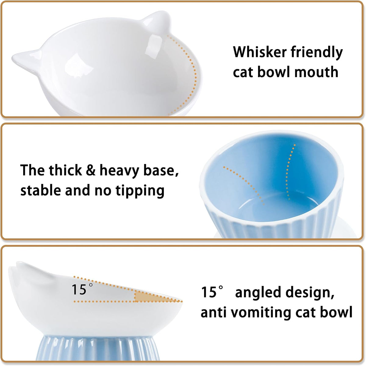 Ceramic Raised Cat Bowl，Tilted Raised Cat Bowl Anti Vomit Cat Bowls - Blue - image 4