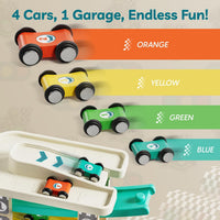 TOP BRIGHT wooden toddler car ramp race track with rooftop parking lot and 4 colorful cars - view 8