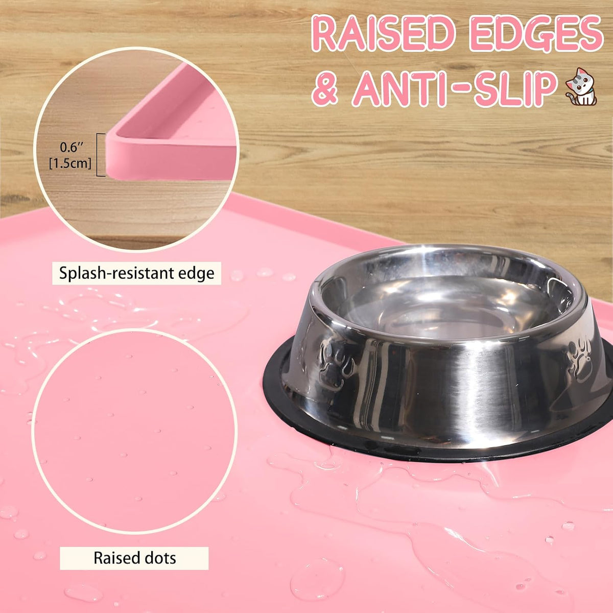 MateeyLife Silicone Cat & Dog Food Mat for Floors Waterproof - Pink / 24"L x 16"W - image 3