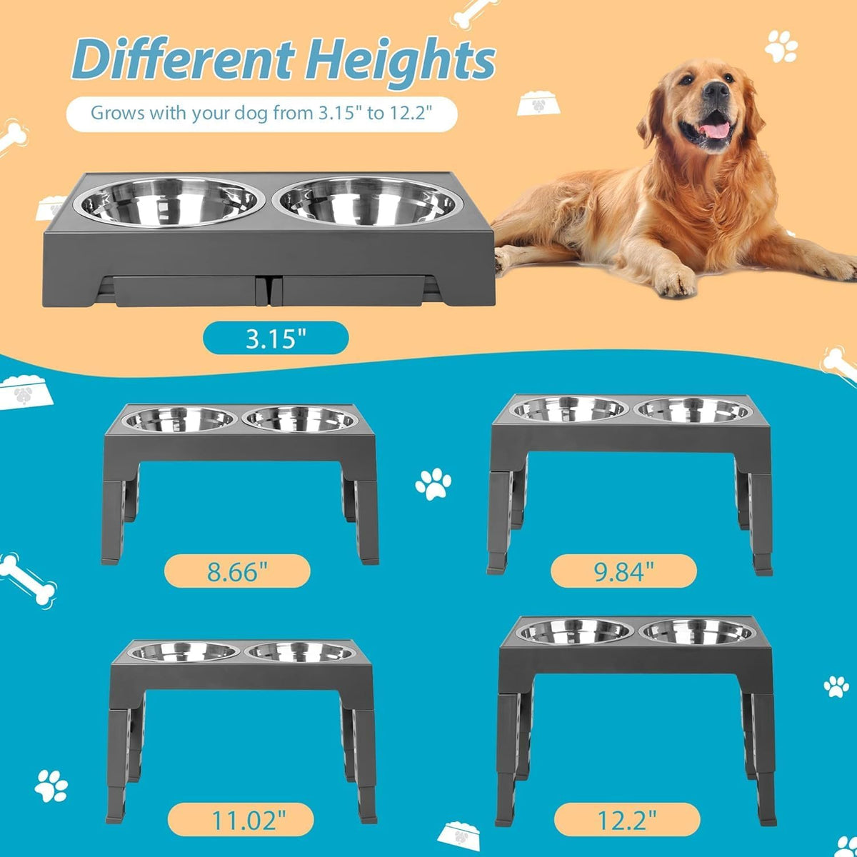 Elevated Dog Bowls with 2 Stainless Steel Dog Food Bowls - Grey / Round Bowls - image 2