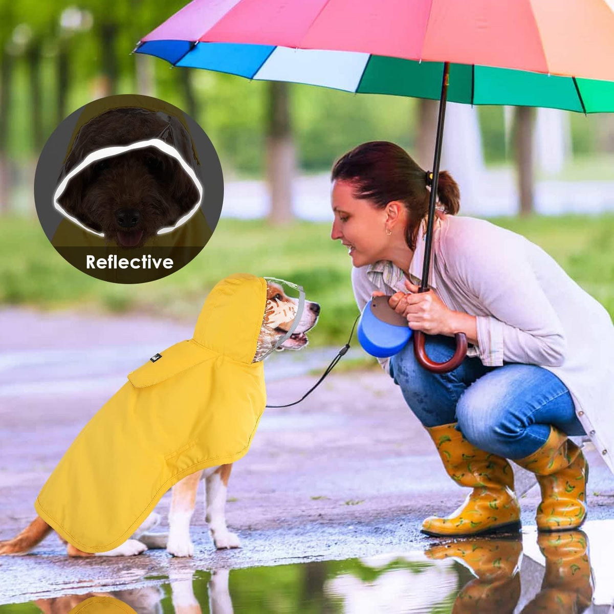 Lukovee Dog Raincoat, Waterproof Jacket with Clear Hood & Leash Hole, M – Essentials for Dogs - A-Yelllow / Medium - image 4