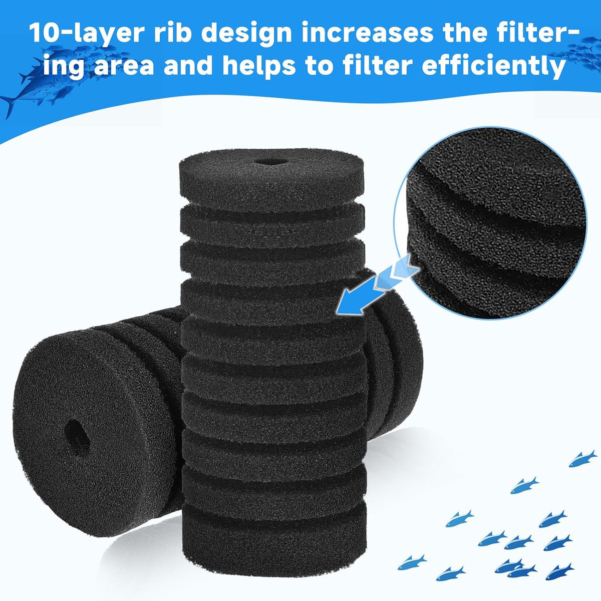AQQA Aquarium Sponge Water Filter - Replacement Sponge-Medium - image 4