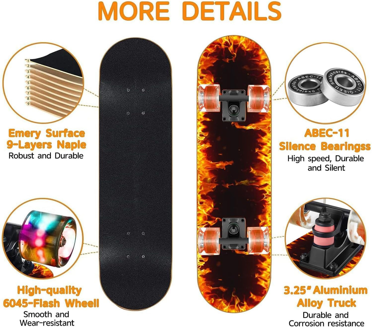 Skateboards with Colorful Flashing Wheels for Beginners, Kids - 2-FIre - image 3