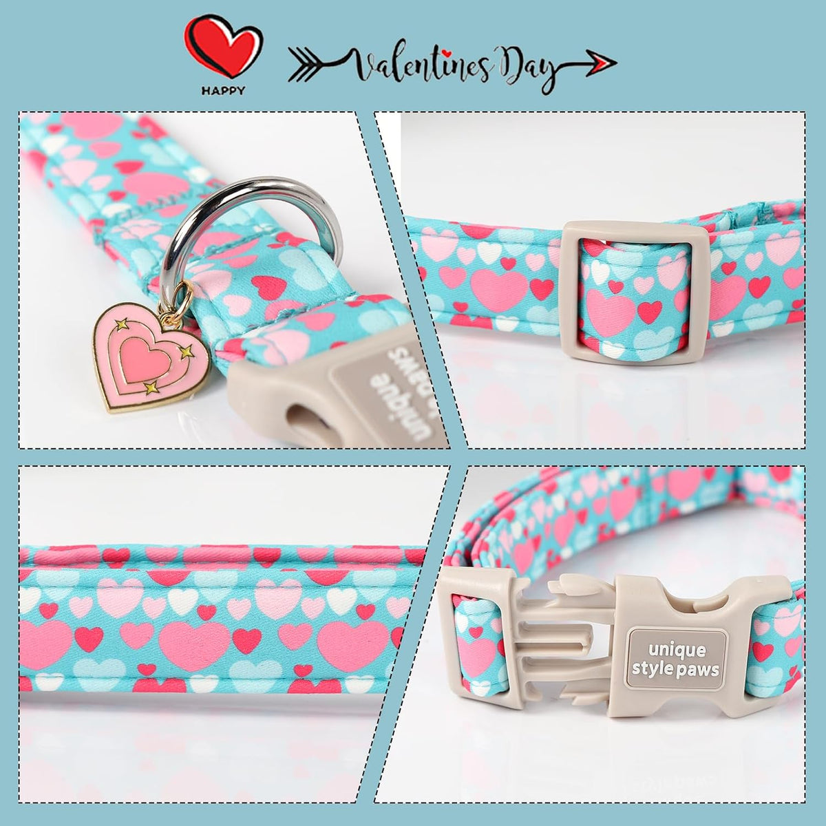 Dog Collar With Metal Buckle, Red Rose Flower Gift for Small - Colorful Love / L - image 3