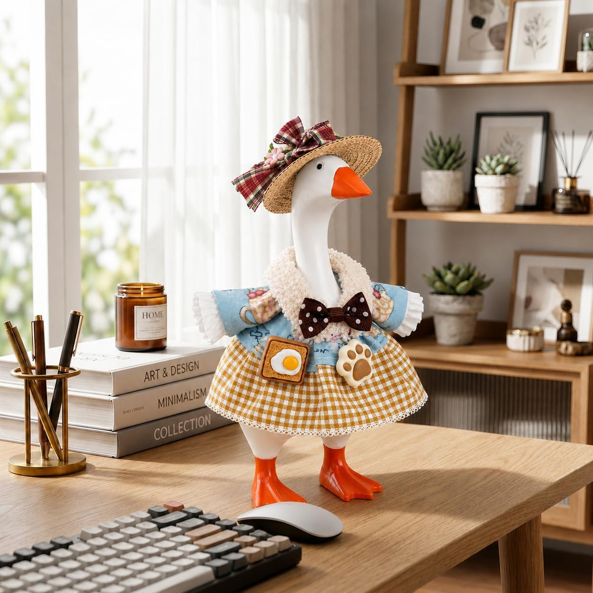 7inch Desk Goose Outfits, Mini Desktop Goose Clothes with Sunglasses & Necklaces, Brown Leopard - Dress Blue / 7 Inch - image 4