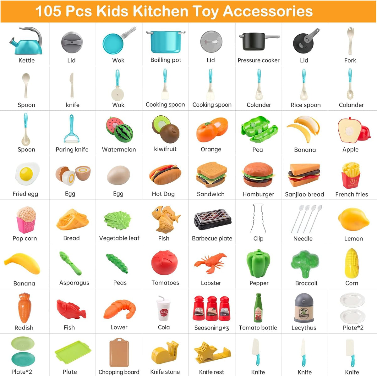 105Pcs Kids Kitchen Toy Accessories - Turquoise - image 2