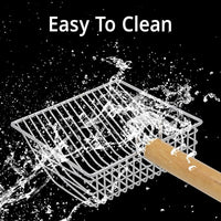 UFECODO Fast Sifting Cat Litter Scoop with Holder Stand, Stainless Steel Poop Scooper with Ergonomic Wood Handle, Heavy Duty and Easy Clean