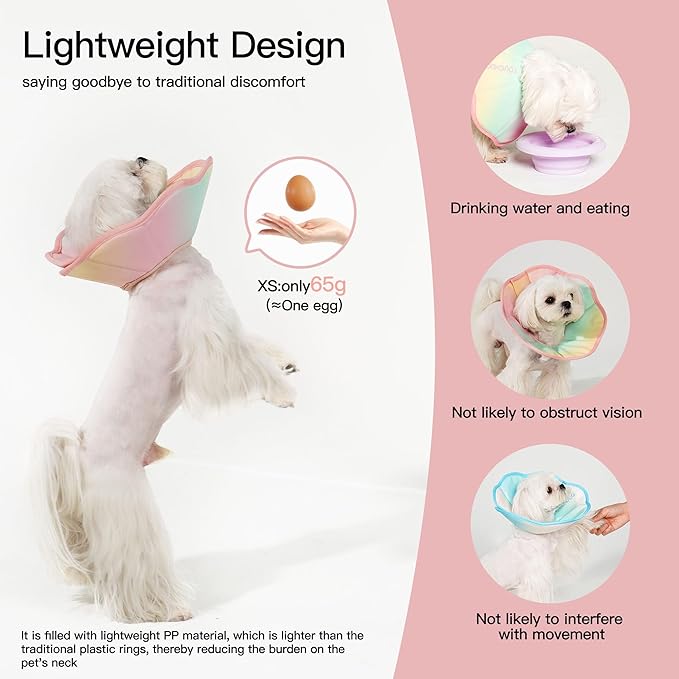 Touchdog Foldable Dog Cone Collar for Cats & Dogs - Adjustable Soft Recovery Collar with Waterproof PU Coating, Lightweight Design, 24.5cm/9.6in Wide Barrier (Pink Gradient Color, L)