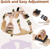 PUPTECK No Pull Dog Harness Medium Sized, Adjustable Reflective Dog Harness with Handle Easy Control, Comfortable Soft Padded Pet Vest Harness for Medium Dogs, Plaid Beige M