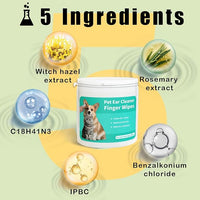Dog Ear Cleaner Wipes Grooming Kit Care for Dogs & Cats Pet Ear Relief Gently Remove Ear Wax Debris and Smelly 50 Pcs Unscented