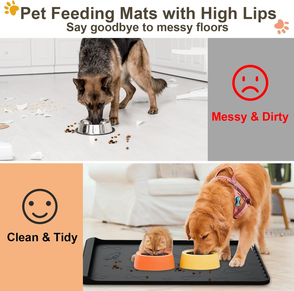 Dog Food Mat 36"x24" - Silicone Dog Mat for Food and Water Large Pet Feeding Mats with Residue - Black / 28"L x 20"W - image 2